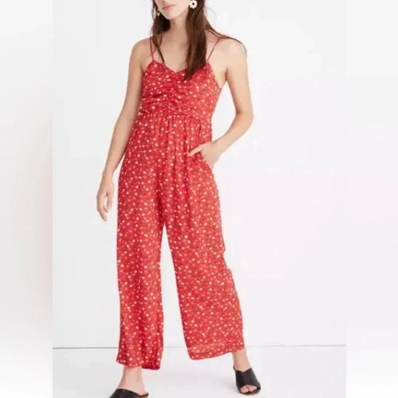 Madewell Red Floral Prairie Posies Wide Leg Jumpsuit Size 6 Casual Party Summer - Picture 12 of 12